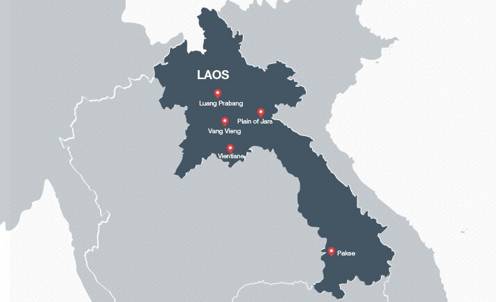 MAPA DE LOS MEJORES LUGARES PARA VISITAR Y HACER TURISMO DURANTE SU VIAJE A LAOS