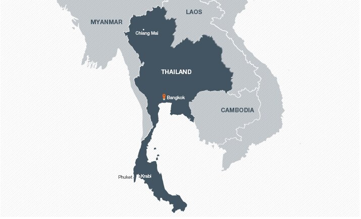 Mapa con los mejores destinos de Tailandia